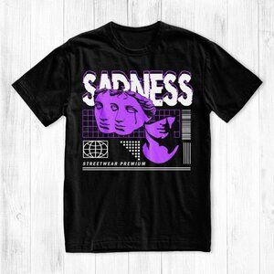 Sadness Purple Graphic T-Shirt | Dark Aesthetic Streetwear Tee | Emotional Art